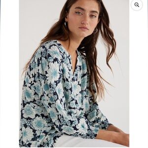 Time and Tru Women’s Double Cloth Peasant Top with Long Sleeves, Size L